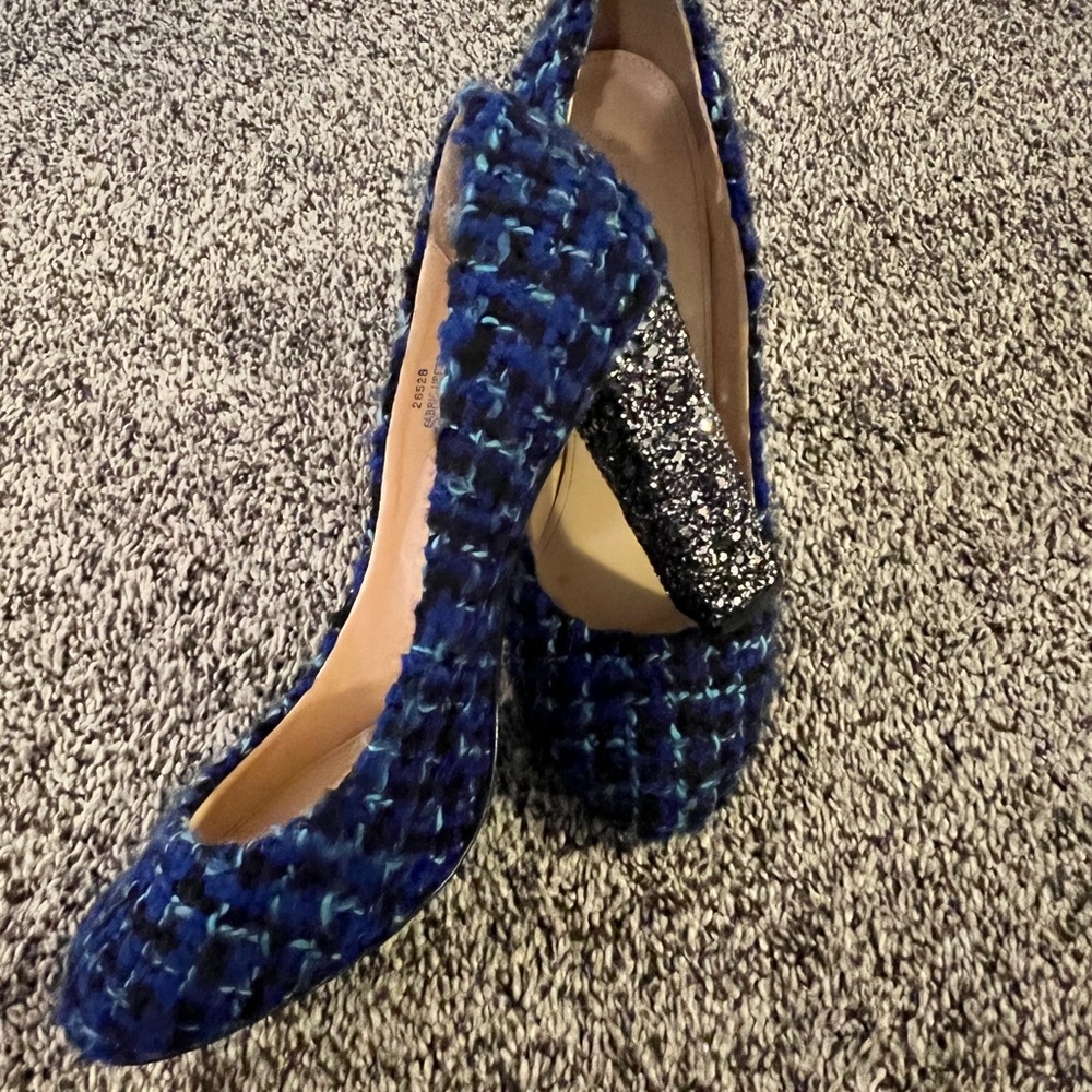 J. Crew Blue Tweed Heels with Black Accent